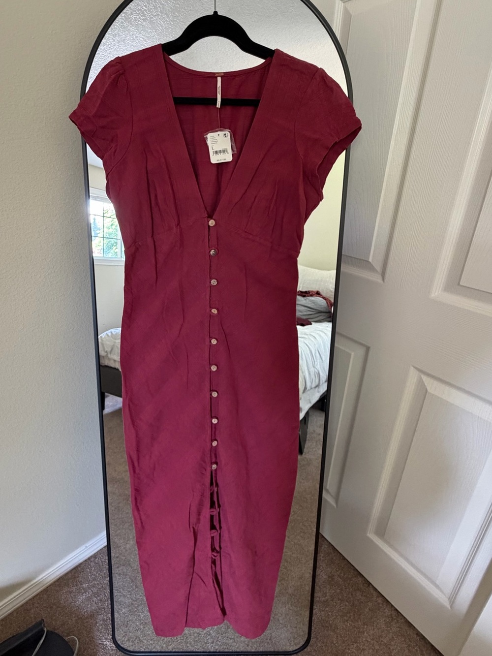 Free People New in Town Berry Button-Front Midi Dress